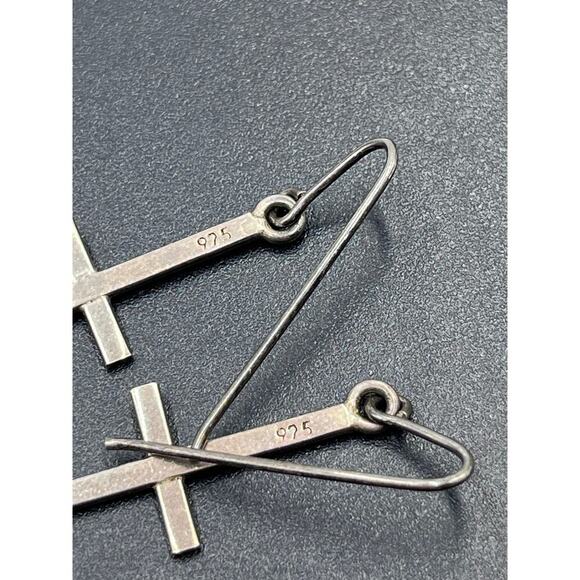 Sterling Silver 925 Thin Long Cross Dangle Earrings - Picture 5 of 8